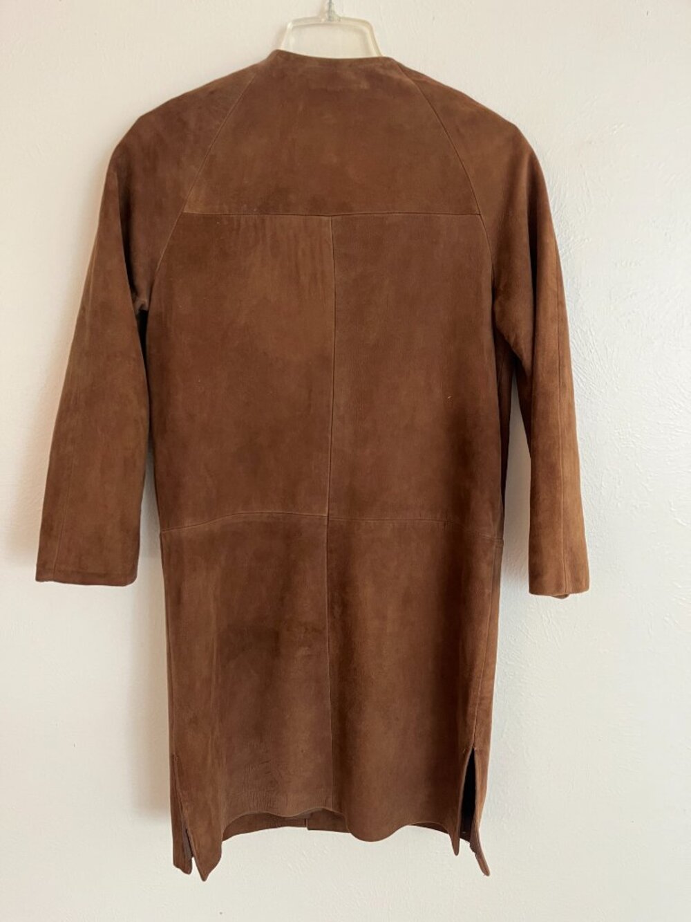 Vintage 1960s Women's Brown Suede Collarless Button Coat w/Pockets Mid Century - Picture 2 of 16